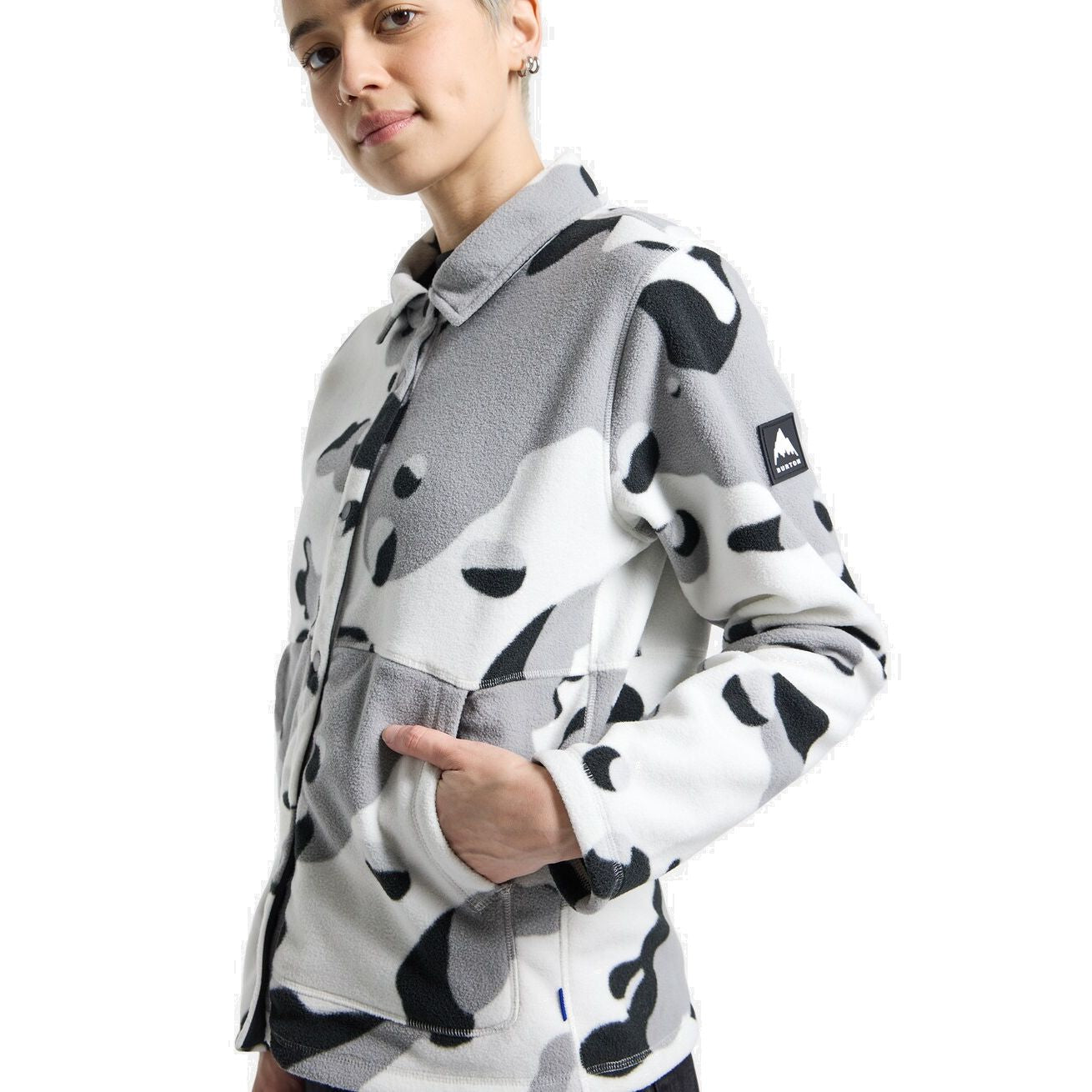 Women's Burton Cinder Fleece Snap Shirt Stout White Cookie Camo Insulators & Fleece