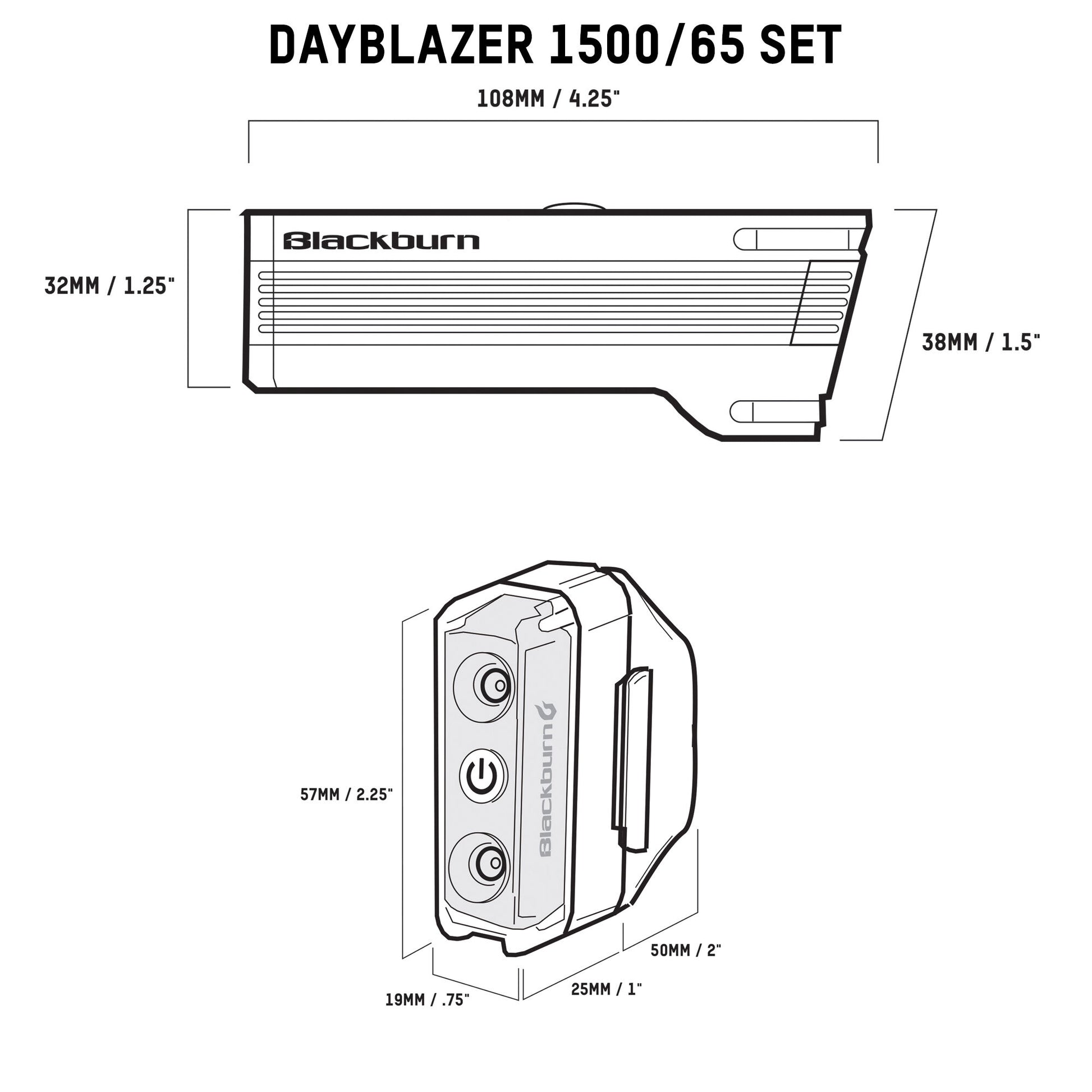 Blackburn Dayblazer 1500 Front + Dayblazer 65 Rear Light Combo Set One Color OS Lights