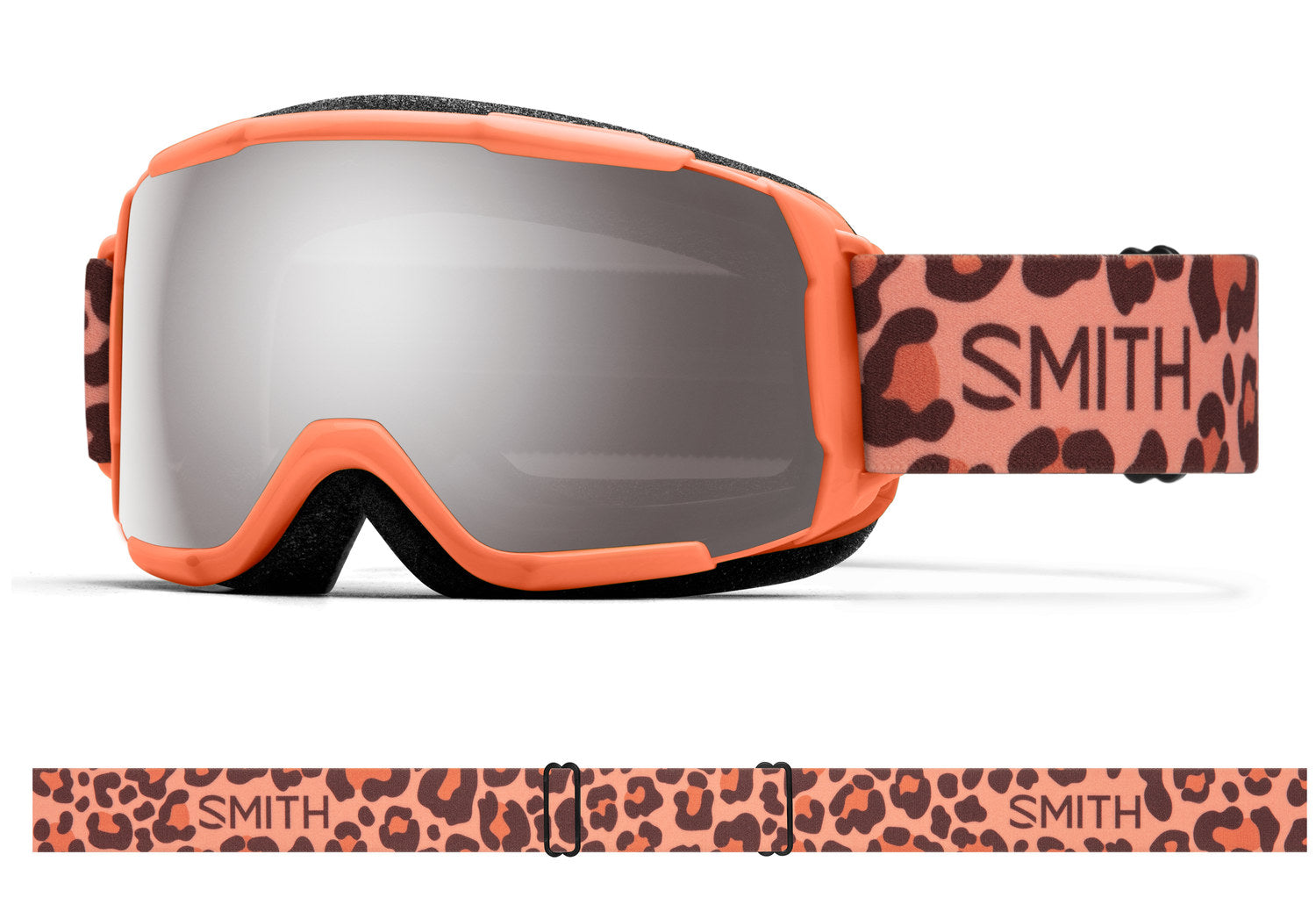Smith Kids' Grom Snow Goggle Coral Cheetah Print ChromaPop Sun Platinum Mirror Snow Goggles