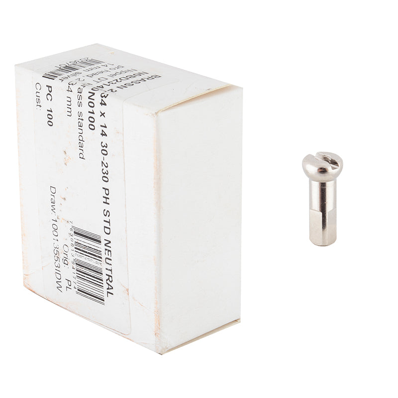 DT Swiss Pro Head Brass Nipples: 2.34 x 14mm Silver Box of 100 - DT Swiss Spoke Nipples