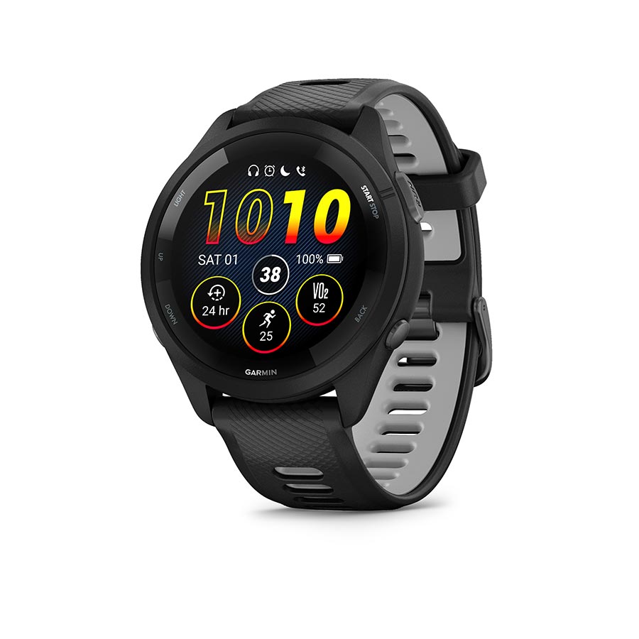 Garmin Forerunner 265 GPS Smartwatch - 46mm BLK Bezel Case BLK/Powder Gray Silicone Band - Garmin Fitness Computers