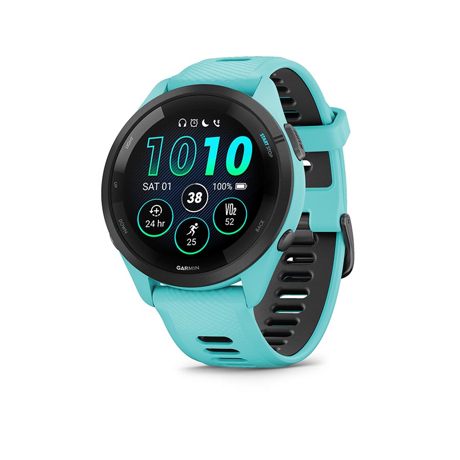 Garmin Forerunner 265 Music Watch Watch Color: Aqua Wristband: Aqua/Black - Silicone - Garmin Watches