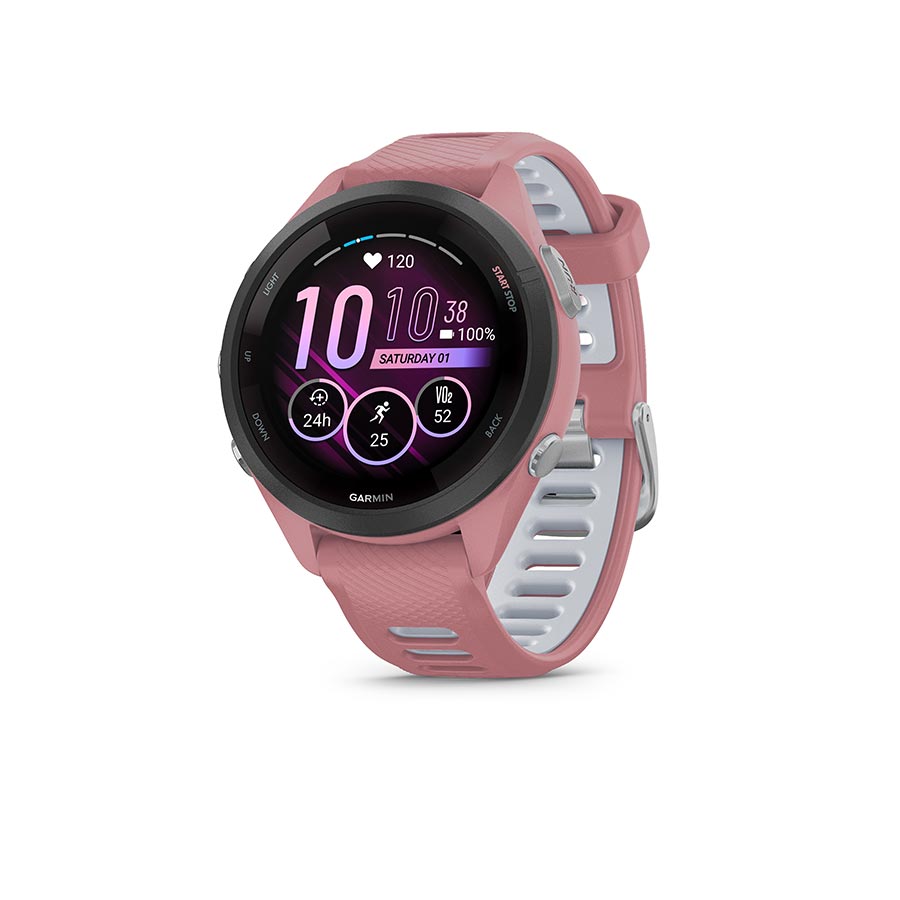 Garmin Forerunner 265S Music Watch Watch Color: Light Pink Wristband: Light Pink/Powder Grey - Silicone - Garmin Watches