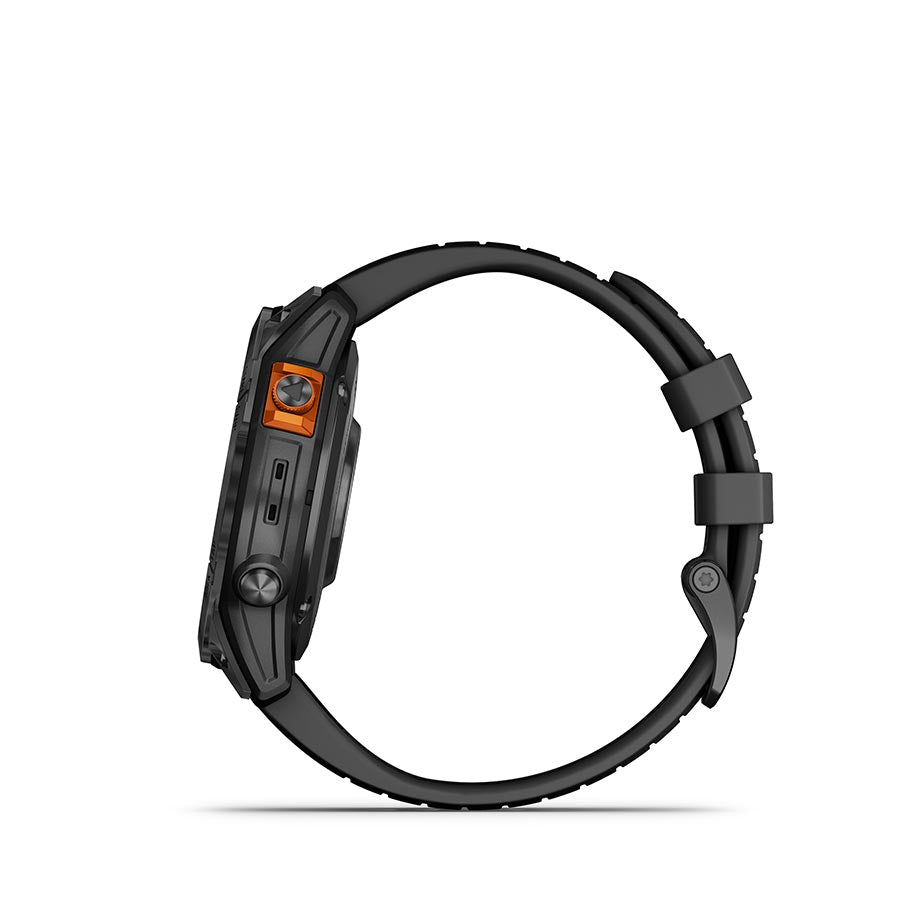 Garmin fenix 7 Pro Solar Glass Watch Watch Color: Slate Grey Wristband: Black - Silicone - Garmin Fitness Computers