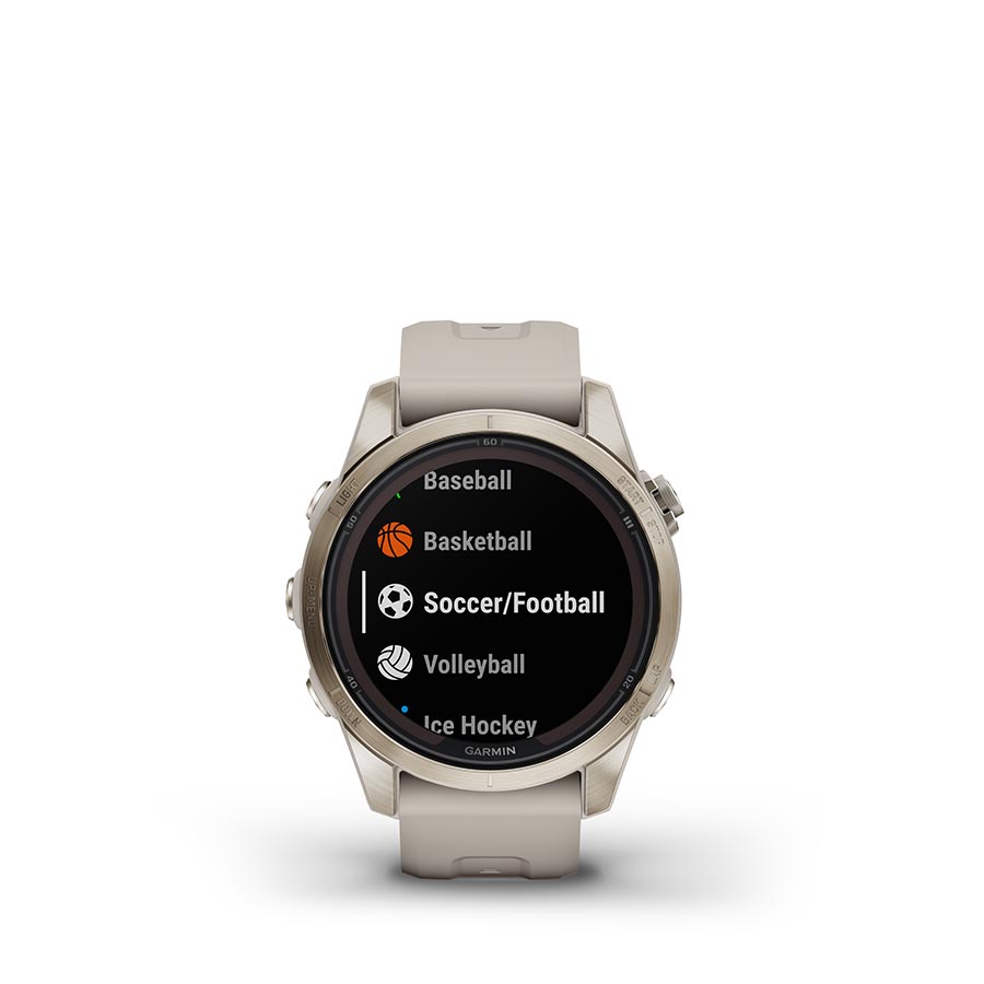 Garmin fenix 7S Pro Sapphire Solar Watch Watch Color: Soft Gold Wristband: Light Sand - Silicone - Garmin Watches