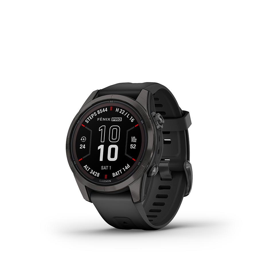 Garmin fenix 7S Pro Sapphire Solar Smartwatch - 42mm Carbon Gray DLC Titanium Case BLK Band - Garmin Fitness Computers