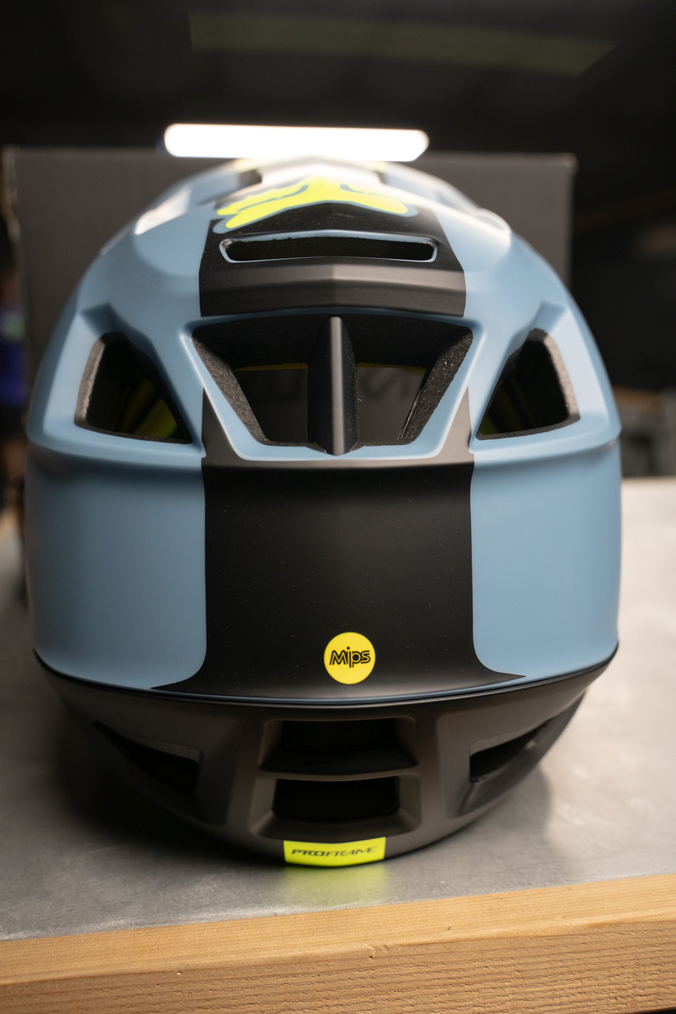 Fox Proframe Helmet Blocked (Dusty Blue, L) - OpenBox - Fox Bike Helmets
