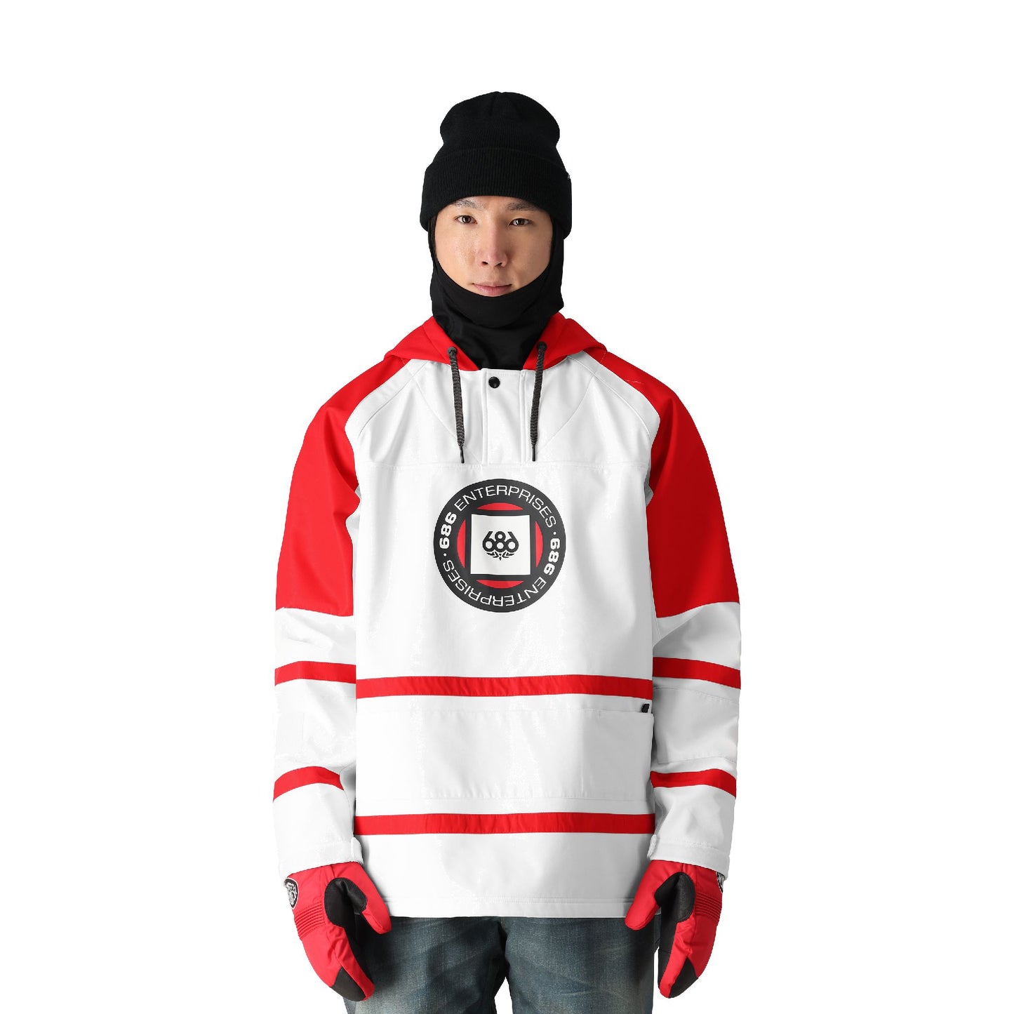 686 Waterproof Slapshot Hoodie White Red Colorblock - 686 Sweatshirts & Hoodies