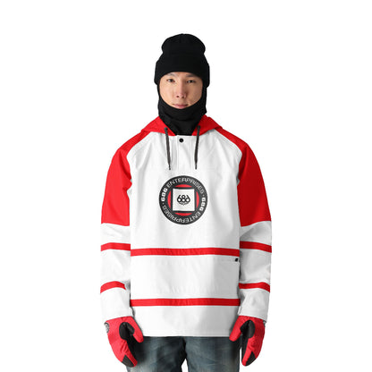 686 Waterproof Slapshot Hoodie White Red Colorblock - 686 Sweatshirts & Hoodies