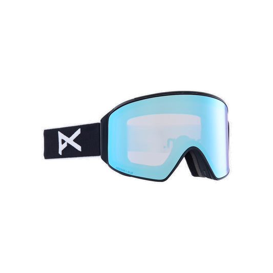 Anon M4 Cylindrical Goggles + Bonus Lens + MFI Face Mask - Low Bridge Fit Black Perceive Variable Blue Snow Goggles