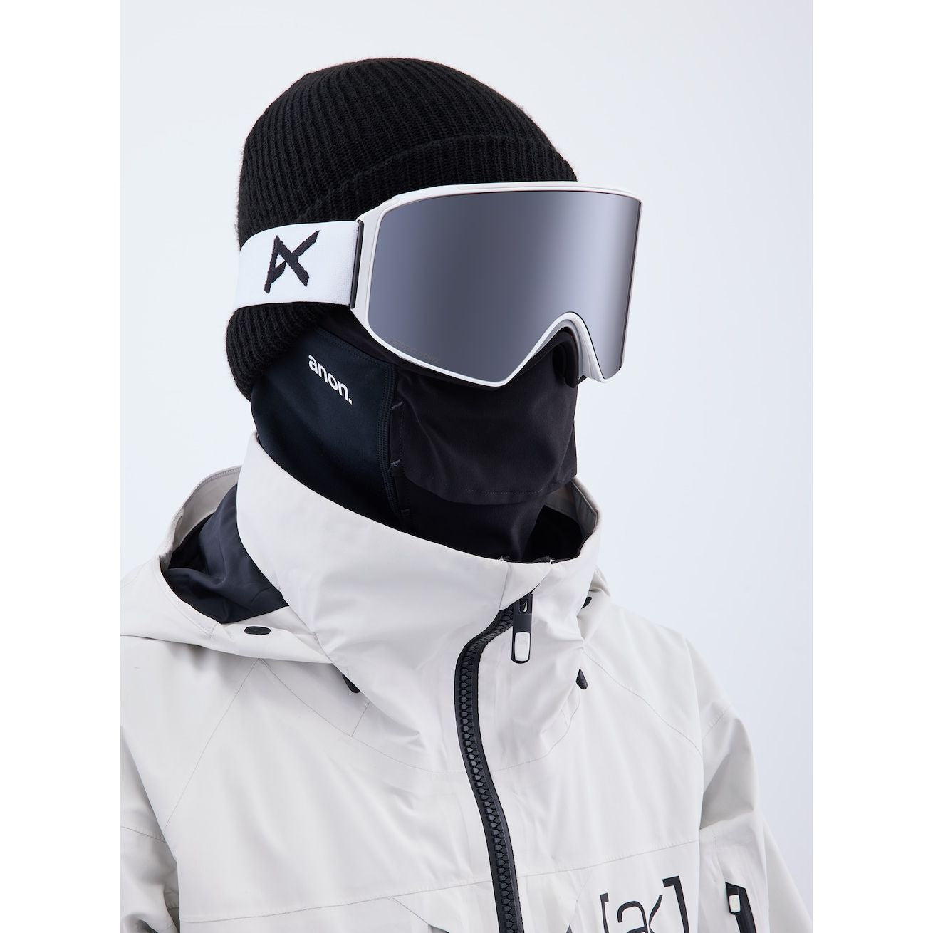 Anon M4 Cylindrical Goggles + Bonus Lens + MFI Face Mask - Low Bridge Fit White / Perceive Sunny Onyx Snow Goggles