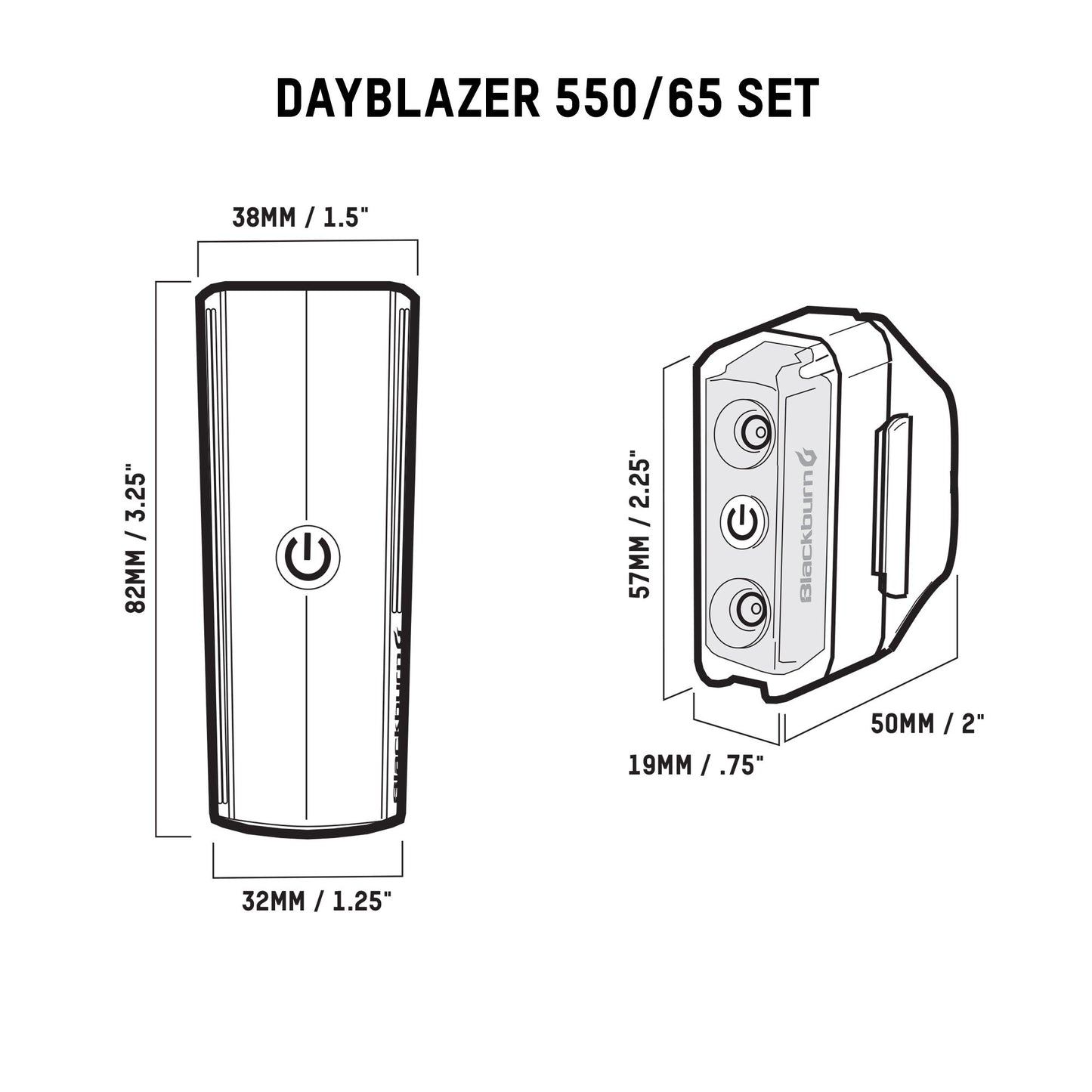 Blackburn Dayblazer 550 Front + Dayblazer 65 Rear Light Combo Set Black OS Lights