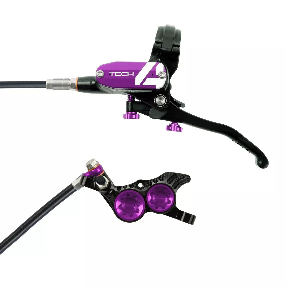 Hope Tech 4 V4 Disc Brake and Lever Set - Rear Hydraulic Post Mount Purple - Hope Disc Brake & Lever