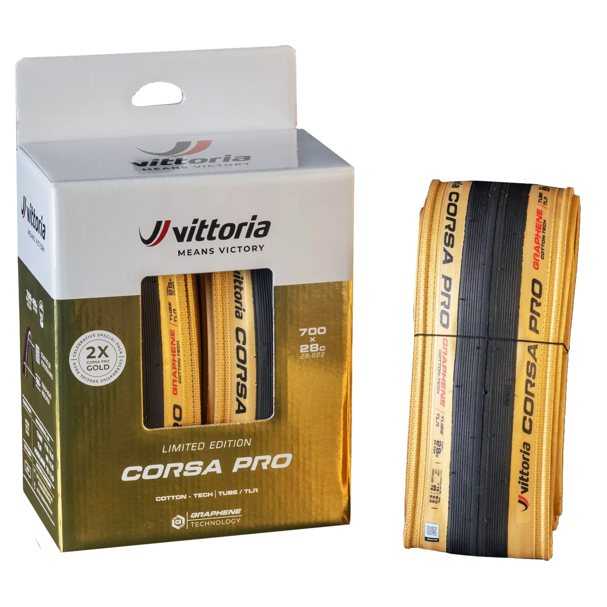 Vittoria Corsa Pro Gold Limited Edition Tires - 700 x 28 Tubeless Folding BLK/Gold Limited Edition G2.0 Pair - Vittoria Tires