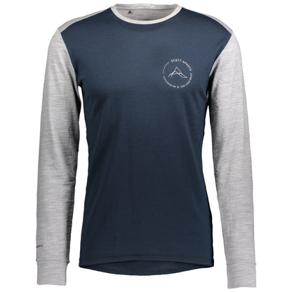 Scott Men's Defined Merino L/S Shirt Dark Blue Light Grey Melange - Scott Base Layer Tops