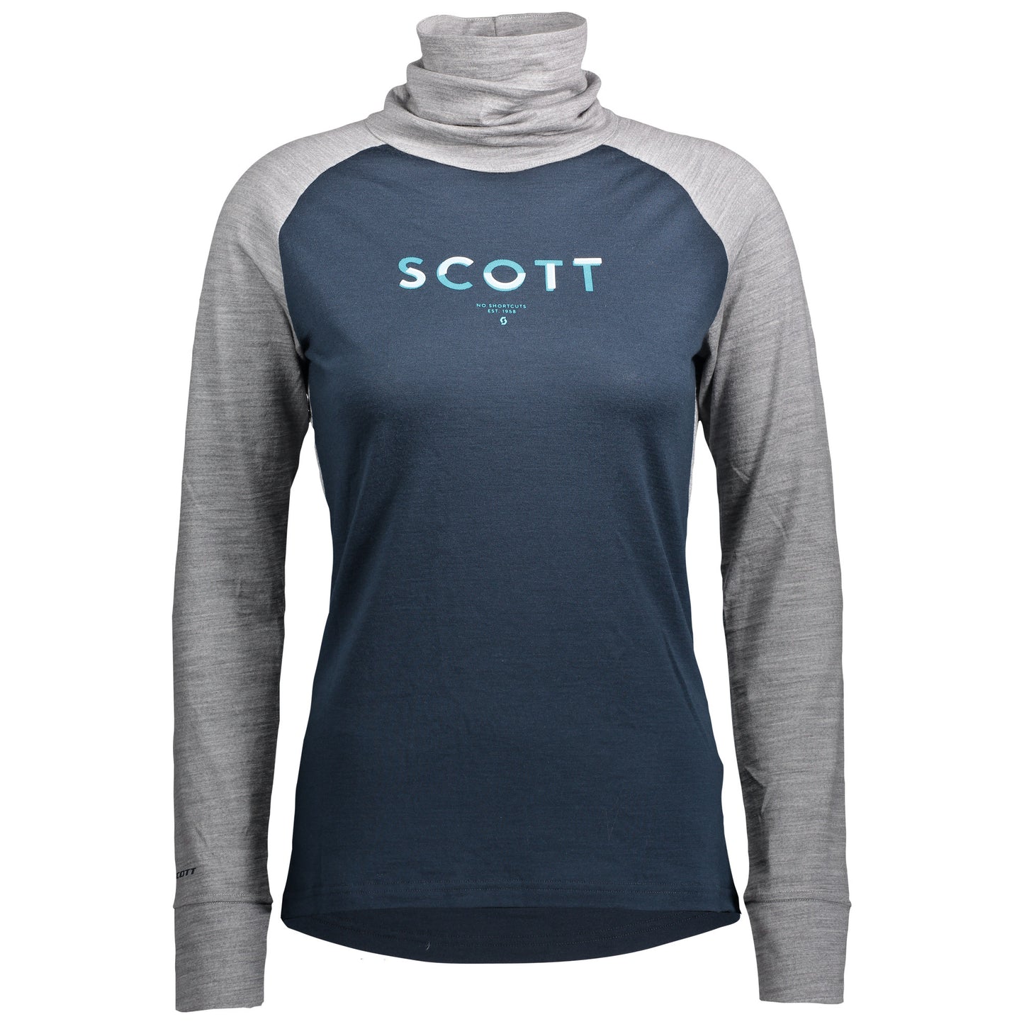 Scott Women's Defined Merino High Neck Shirt Light Grey Melange/Dark Blue Base Layer Tops