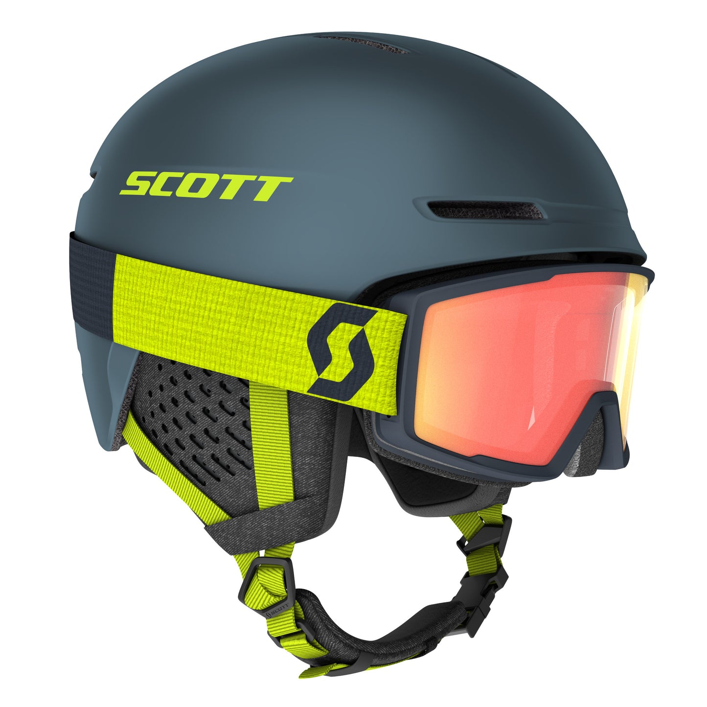 Scott Track Plus Helmet + Factor Pro Goggle Combo Storm Grey Ultralime Yellow M Snow Helmets