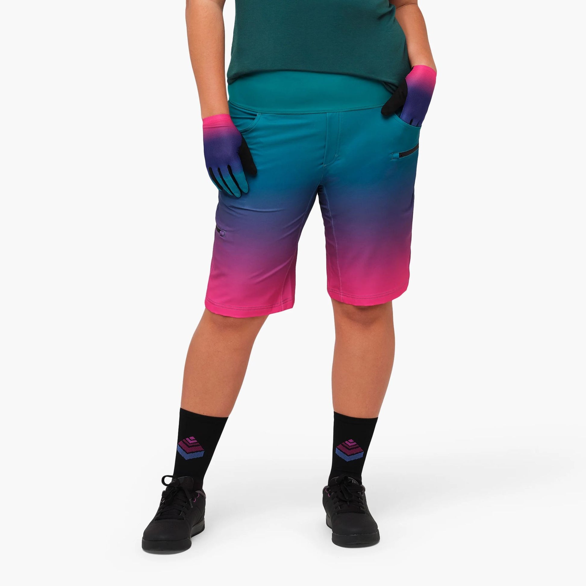 Shredly Women's Limitless 11" Stretch Waistband High-Rise Short Rainbow Ombre Bike Shorts